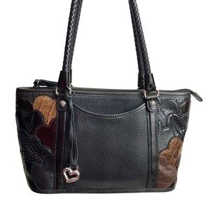 Brighton black leather zipper tote bag with hearts